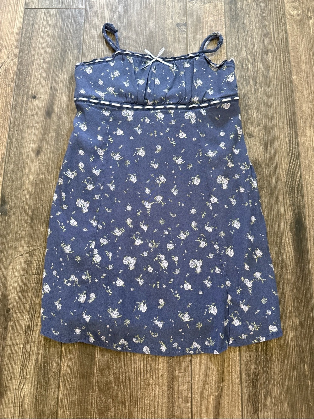 Girls Navy Floral Spaghetti-Strap Casual Dress